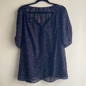 Apt 9 Sheer Black Polka Dot Button Down 1X